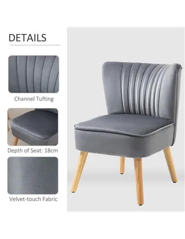 HOMCOM Modern Accent Chair, Fabric Living Room Chair with Rubber Wood Legs and Thick Padding, Grey