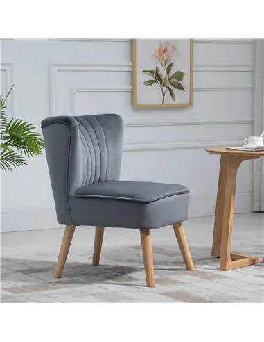 HOMCOM Modern Accent Chair, Fabric Living Room Chair with Rubber Wood Legs and Thick Padding, Grey