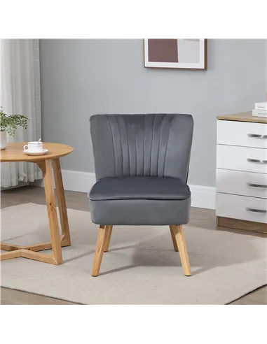 HOMCOM Modern Accent Chair, Fabric Living Room Chair with Rubber Wood Legs and Thick Padding, Grey