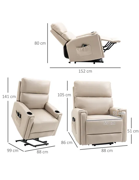 HOMCOM Electric Riser and Recliner Chair, with Massage and Heat - Beige