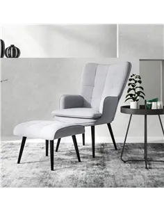 HOMCOM Armchair with Footstool, Living Room Chair, Linen Accent Chair for Bedroom, Home Study, Light Grey 2