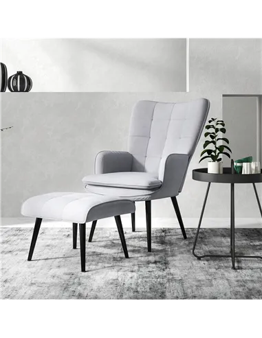 HOMCOM Armchair with Footstool, Living Room Chair, Linen Accent Chair for Bedroom, Home Study, Light Grey