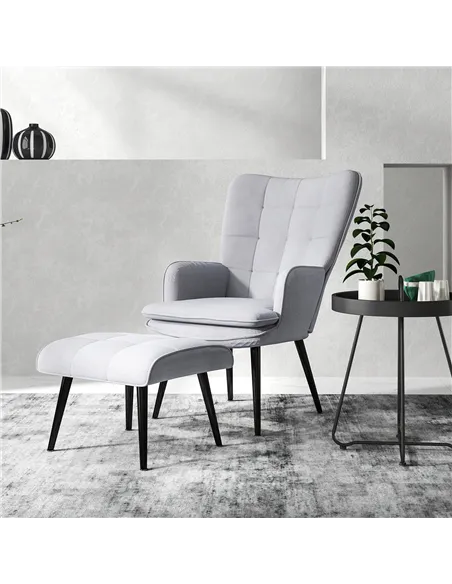 HOMCOM Armchair with Footstool, Living Room Chair, Linen Accent Chair for Bedroom, Home Study, Light Grey