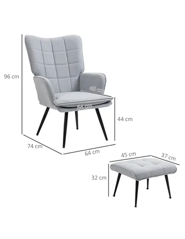 HOMCOM Armchair with Footstool, Living Room Chair, Linen Accent Chair for Bedroom, Home Study, Light Grey