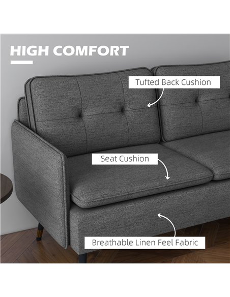 HOMCOM Modern Two Seater Sofa, Button Tufted Loveseat with Cushions and Steel Legs for Living Room, Guest Room, Dark Grey