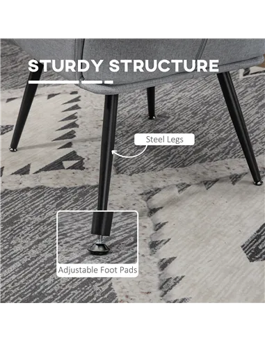 HOMCOM Armchair with Footstool, Living Room Chair, Linen Accent Chair for Bedroom, Home Study, Light Grey