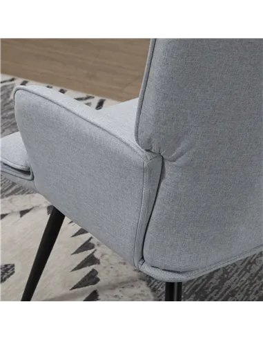 HOMCOM Armchair with Footstool, Living Room Chair, Linen Accent Chair for Bedroom, Home Study, Light Grey