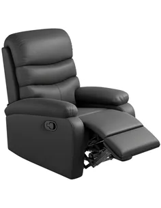 HOMCOM PU Leather Reclining Chair, Manual Recliner Chair with Padded Armrests, Retractable Footrest and Wood Frame, Black