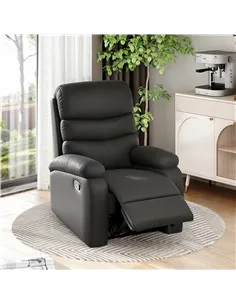 HOMCOM PU Leather Reclining Chair, Manual Recliner Chair with Padded Armrests, Retractable Footrest and Wood Frame, Black 2