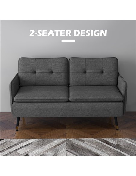 HOMCOM Modern Two Seater Sofa, Button Tufted Loveseat with Cushions and Steel Legs for Living Room, Guest Room, Dark Grey