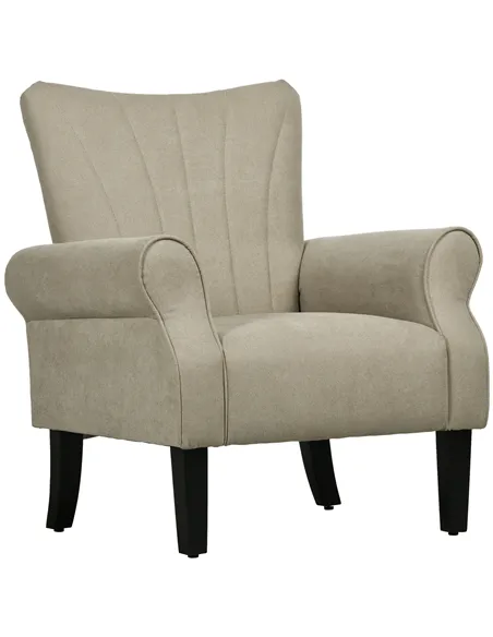 HOMCOM Upholstered Accent Chair with Rolled Arms and Wood Legs, Armchair for Living Room Bedroom, Beige