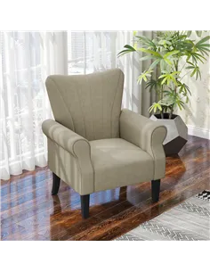 HOMCOM Upholstered Accent Chair with Rolled Arms and Wood Legs, Armchair for Living Room Bedroom, Beige 2