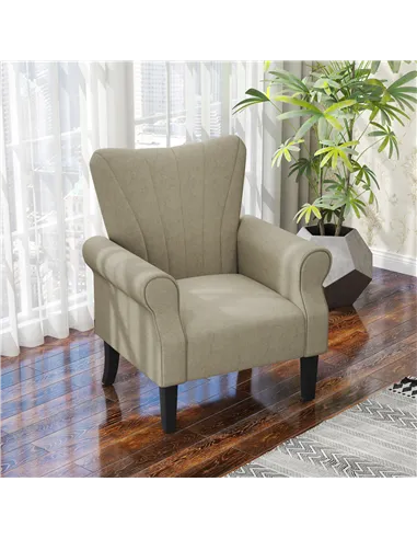 HOMCOM Upholstered Accent Chair with Rolled Arms and Wood Legs, Armchair for Living Room Bedroom, Beige