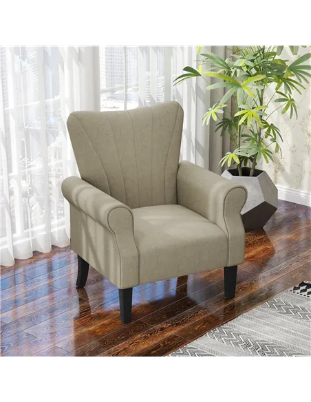 HOMCOM Upholstered Accent Chair with Rolled Arms and Wood Legs, Armchair for Living Room Bedroom, Beige