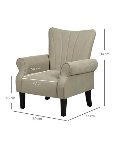 HOMCOM Upholstered Accent Chair with Rolled Arms and Wood Legs, Armchair for Living Room Bedroom, Beige