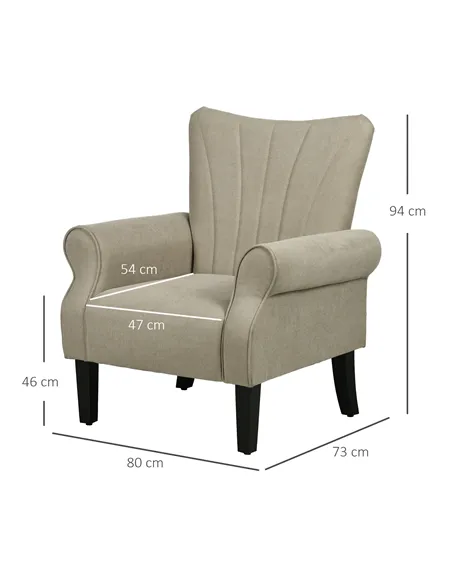HOMCOM Upholstered Accent Chair with Rolled Arms and Wood Legs, Armchair for Living Room Bedroom, Beige