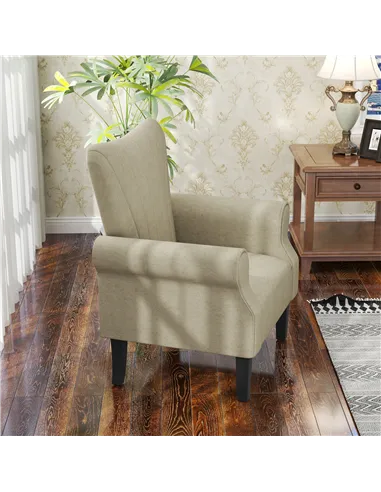HOMCOM Upholstered Accent Chair with Rolled Arms and Wood Legs, Armchair for Living Room Bedroom, Beige