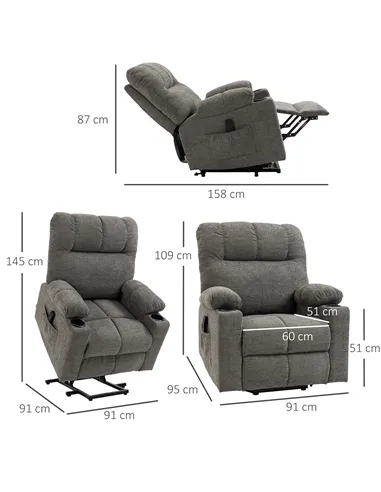 HOMCOM Electric Riser and Recliner Chair for Elderly, Power Lift Recliner Chair with Remote Control, Grey