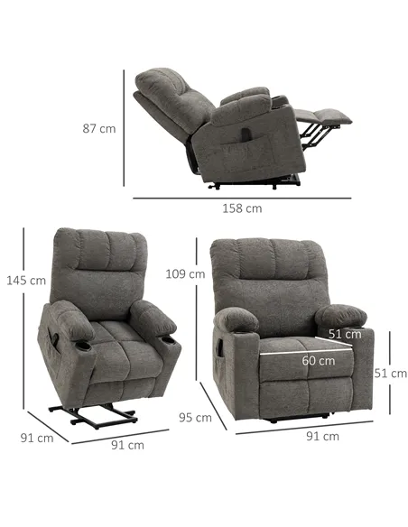 HOMCOM Electric Riser and Recliner Chair for Elderly, Power Lift Recliner Chair with Remote Control, Grey