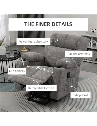 HOMCOM Electric Riser and Recliner Chair for Elderly, Power Lift Recliner Chair with Remote Control, Grey