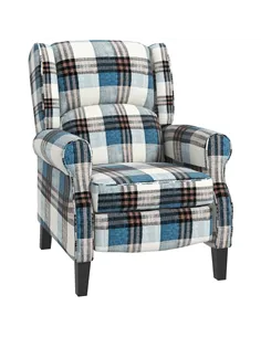 HOMCOM Wingback Reclining Chair Push Back Recliner Armchair for Living Room Bedroom with Footrest Armrests Wood Legs Blue