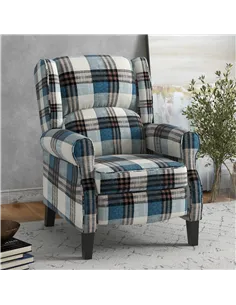 HOMCOM Wingback Reclining Chair Push Back Recliner Armchair for Living Room Bedroom with Footrest Armrests Wood Legs Blue 2