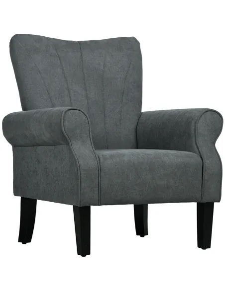 HOMCOM Upholstered Accent Chair with Rolled Arms and Wood Legs, Armchair for Living Room Bedroom, Grey