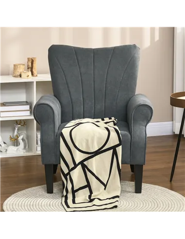 HOMCOM Upholstered Accent Chair with Rolled Arms and Wood Legs, Armchair for Living Room Bedroom, Grey