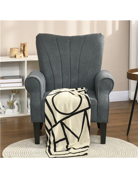 HOMCOM Upholstered Accent Chair with Rolled Arms and Wood Legs, Armchair for Living Room Bedroom, Grey