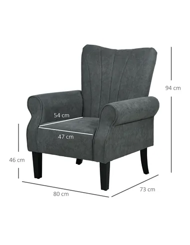 HOMCOM Upholstered Accent Chair with Rolled Arms and Wood Legs, Armchair for Living Room Bedroom, Grey
