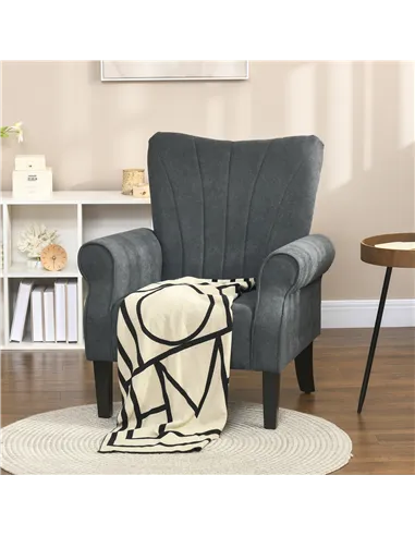 HOMCOM Upholstered Accent Chair with Rolled Arms and Wood Legs, Armchair for Living Room Bedroom, Grey