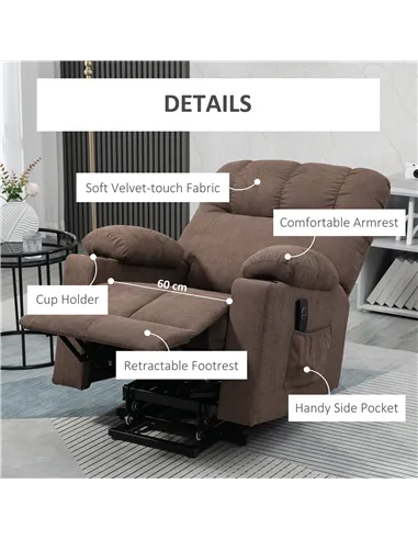 HOMCOM Electric Riser and Recliner Chair for Elderly, Power Lift Recliner Chair with Remote Control, Dark Brown