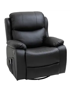 HOMCOM PU Leather Reclining Chair with 8 Massage Points and Heat, Manual Recliner with Swivel Base, Footrest and Remote, Black