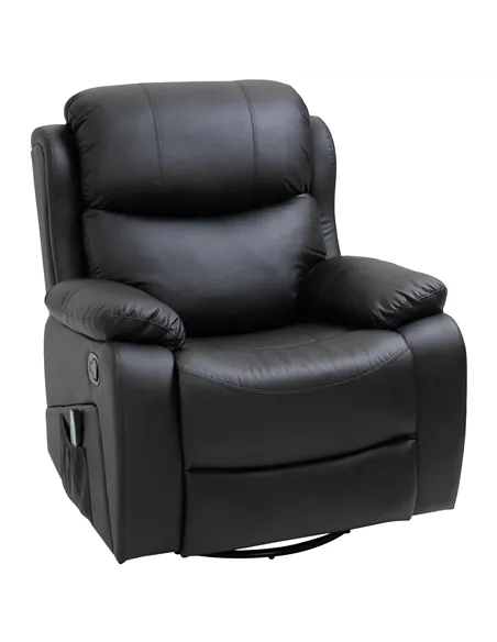 HOMCOM PU Leather Reclining Chair with 8 Massage Points and Heat, Manual Recliner with Swivel Base, Footrest and Remote, Black