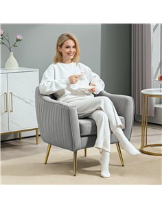 HOMCOM Velvet-Feel Shell Back Accent Chair - Grey 2