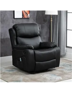 HOMCOM PU Leather Reclining Chair with 8 Massage Points and Heat, Manual Recliner with Swivel Base, Footrest and Remote, Black 2
