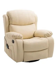 HOMCOM PU Leather Reclining Chair with 8 Massage Points and Heat, Manual Recliner with Swivel Base, Footrest and Remote, Beige