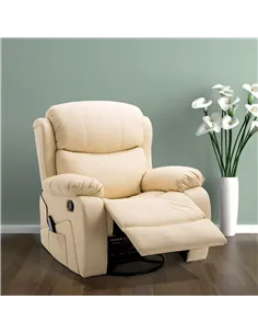 HOMCOM PU Leather Reclining Chair with 8 Massage Points and Heat, Manual Recliner with Swivel Base, Footrest and Remote, Beige 2