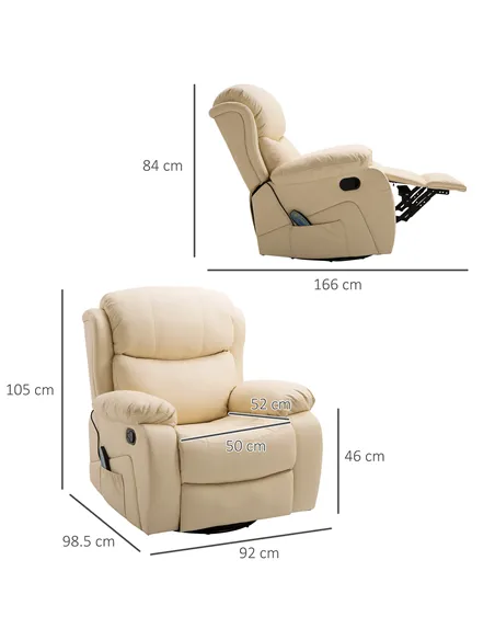HOMCOM PU Leather Reclining Chair with 8 Massage Points and Heat, Manual Recliner with Swivel Base, Footrest and Remote, Beige