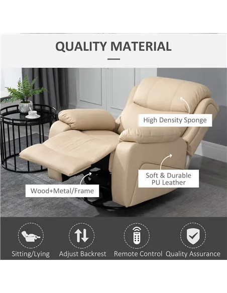HOMCOM PU Leather Reclining Chair with 8 Massage Points and Heat, Manual Recliner with Swivel Base, Footrest and Remote, Beige