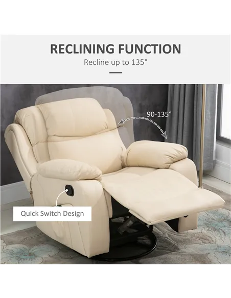 HOMCOM PU Leather Reclining Chair with 8 Massage Points and Heat, Manual Recliner with Swivel Base, Footrest and Remote, Beige
