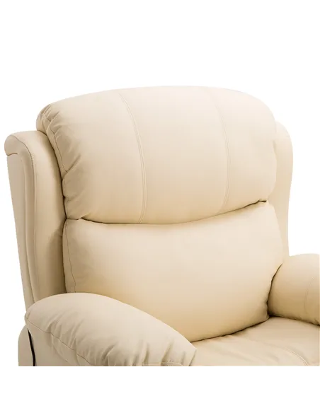 HOMCOM PU Leather Reclining Chair with 8 Massage Points and Heat, Manual Recliner with Swivel Base, Footrest and Remote, Beige