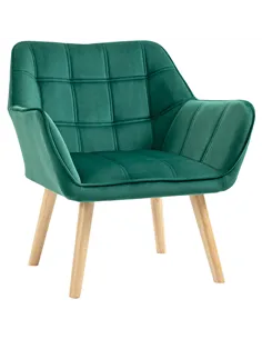 HOMCOM Accent Chair, Arm Chair with Wide Arms, Slanted Back, Thick Padding and Rubber Wooden Legs for Living Room, Green