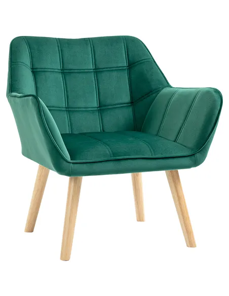 HOMCOM Accent Chair, Arm Chair with Wide Arms, Slanted Back, Thick Padding and Rubber Wooden Legs for Living Room, Green