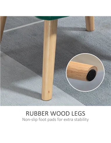 HOMCOM Accent Chair, Arm Chair with Wide Arms, Slanted Back, Thick Padding and Rubber Wooden Legs for Living Room, Green