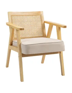 HOMCOM Wooden Rattan Weave Panel Accent Chair - Natural Finish