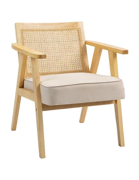 HOMCOM Wooden Rattan Weave Panel Accent Chair - Natural Finish