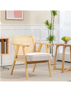HOMCOM Wooden Rattan Weave Panel Accent Chair - Natural Finish 2