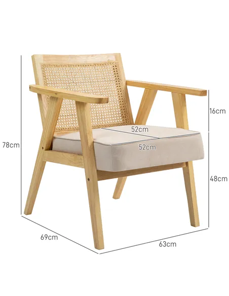 HOMCOM Wooden Rattan Weave Panel Accent Chair - Natural Finish