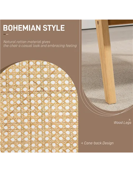 HOMCOM Wooden Rattan Weave Panel Accent Chair - Natural Finish